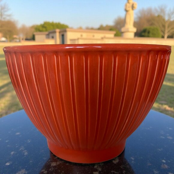 Set of 2 Primagera Salmon Deep Orange Mixing Bowls - Small Ribbing - Picture 3 of 10